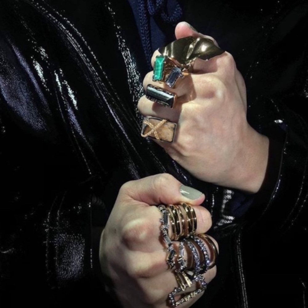 ALEXIS BITTAR • NEW Elements Gunmetal Gold Picture Jasper Crystal Orbiting Ring - Picture 4 of 11